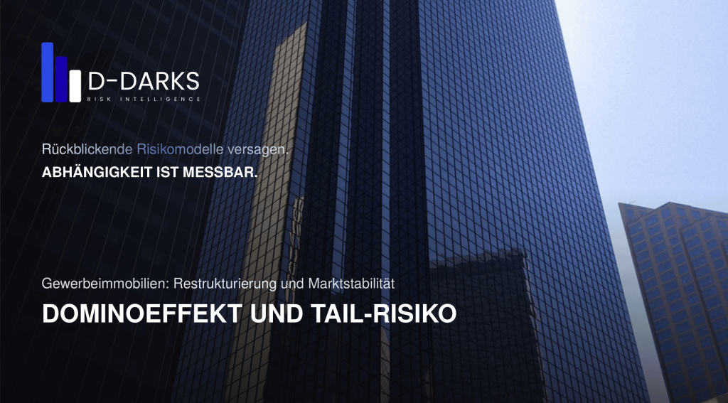 Titelbild zu Tail-Risiko in Gewerbeimmobilien, Bürohochhäuser mit verspiegelten Glasfassaden